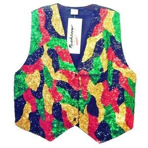 Sequin Vest Rasta (size Large only available)